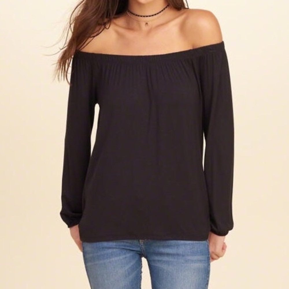 Hollister Navy Blue Off the Shoulder Shirt